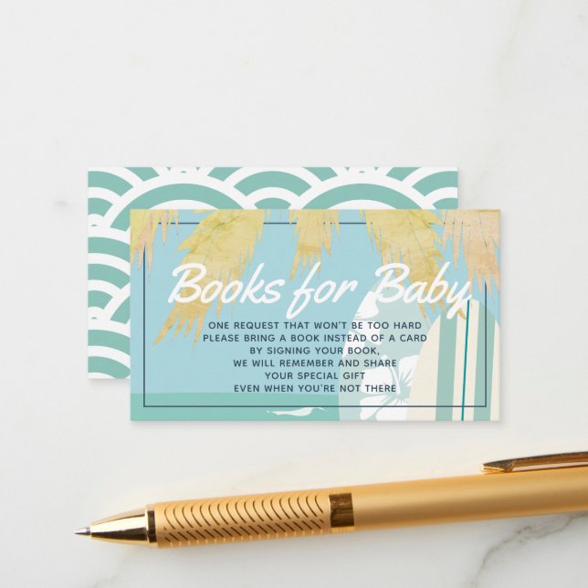 Baby on Board Beach Surf Boy Book Request Enclosure Card (Front/Back In Situ)