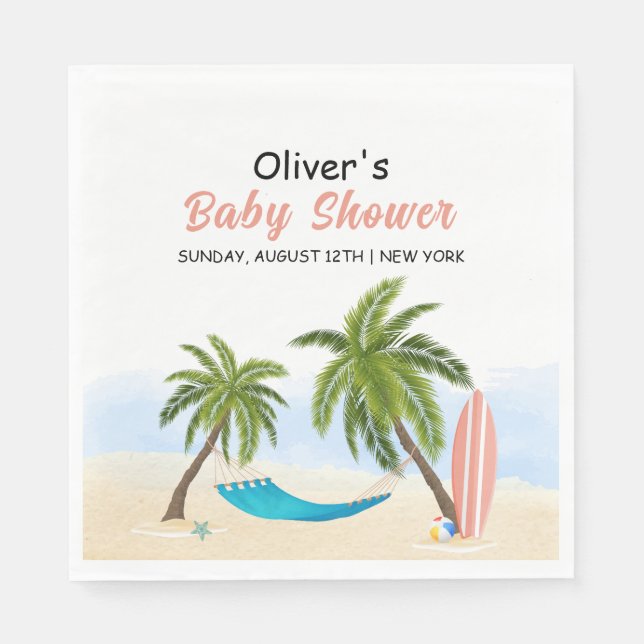 Baby On Board Beach Surfing Baby Shower  Napkin (Front)