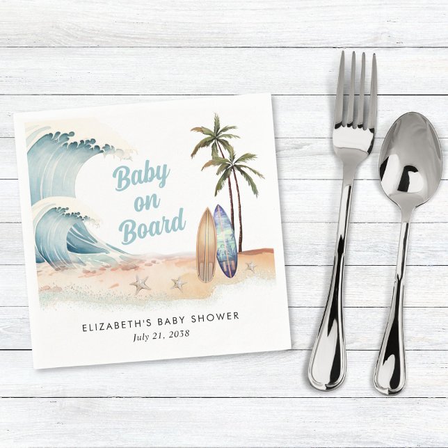 Baby On Board Beach Surfing Baby Shower Napkin (Creator Uploaded)