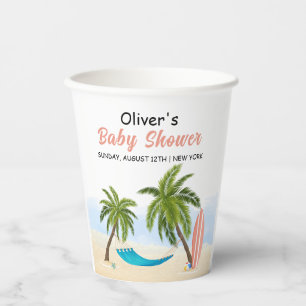 Baby On Board Beach Surfing Baby Shower  Paper Cups