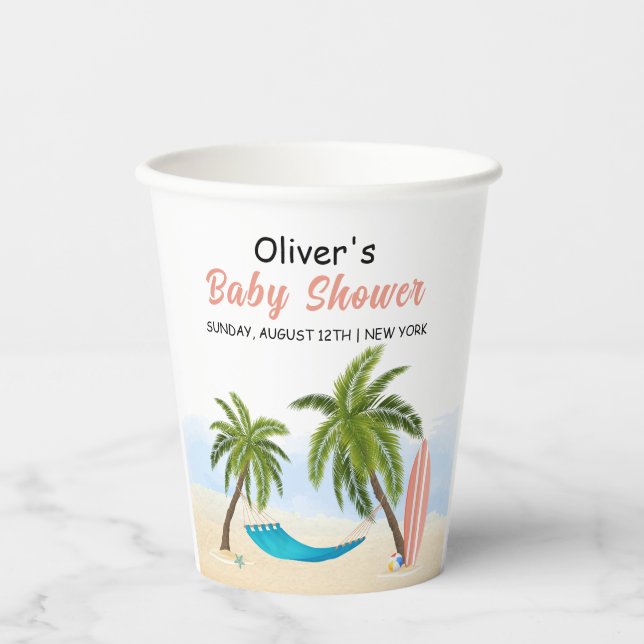 Baby On Board Beach Surfing Baby Shower  Paper Cups (Front)