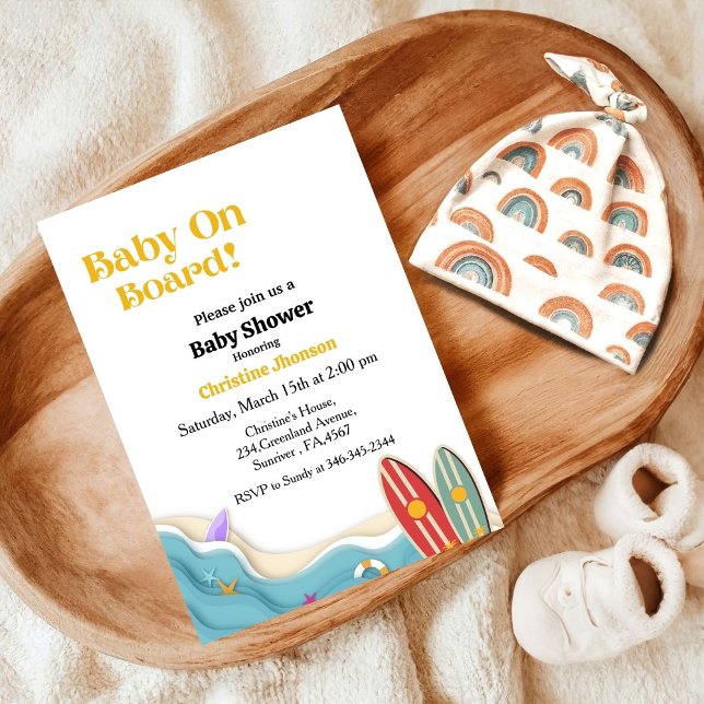 Baby on board beach surfing board baby shower invitation (Creator Uploaded)