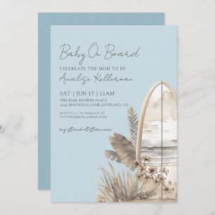 Baby On Board Blue Boho Beach Baby Shower Invitation