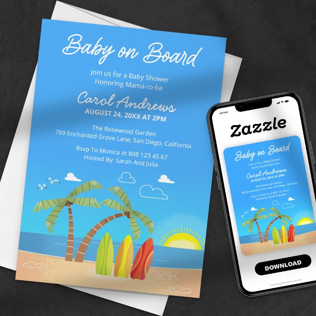 Baby on Board Blue Tropical Beach Baby Shower Invitation (Creator Uploaded)