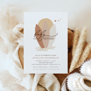 Baby On Board Boho Beach Surf Neutral Baby Shower Invitation