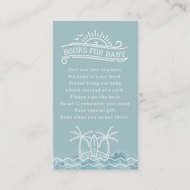 Baby On Board Book Request Blue Baby Shower Enclosure Card (Front)