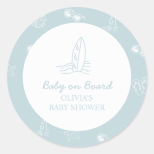 Baby on Board doodle Surfboard Beach Baby Shower Classic Round Sticker