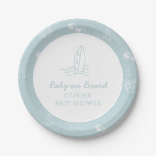Baby on Board doodle Surfboard Beach Baby Shower Paper Plate