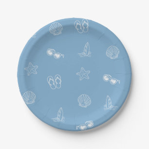 Baby on Board doodle Surfboard Beach Baby Shower Paper Plate