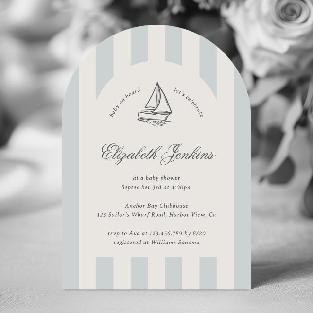 Baby On Board Elegant Blue Sailboat Baby Shower Invitation (Creator Uploaded)