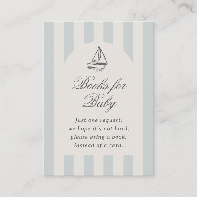 Baby On Board Elegant Blue Sailboat Books For Baby Enclosure Card (Front)