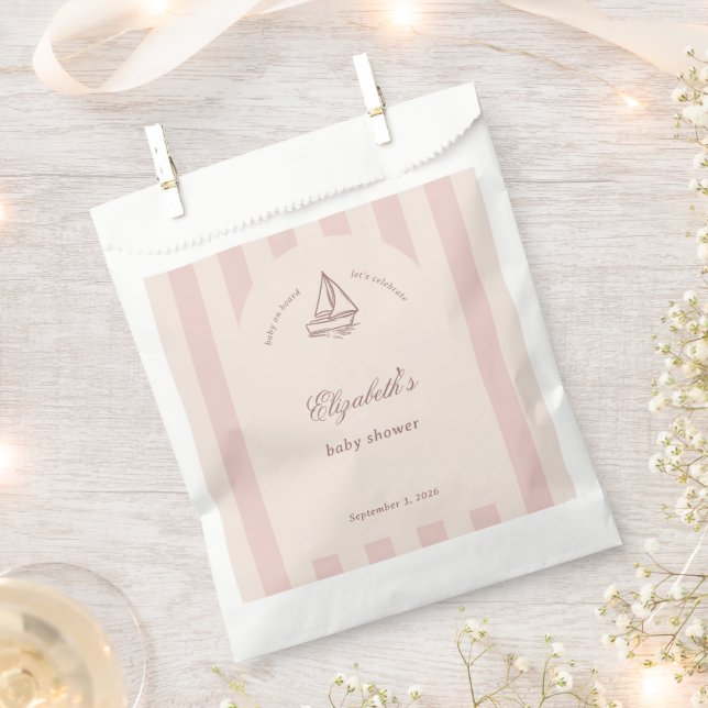 Baby On Board Elegant Pink Sailboat Baby Shower Favour Bags (Clipped)