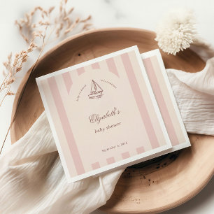 Baby On Board Elegant Pink Sailboat Baby Shower Napkin