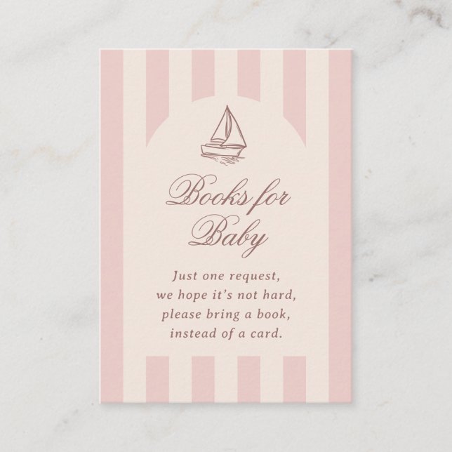 Baby On Board Elegant Pink Sailboat Books For Baby Enclosure Card (Front)