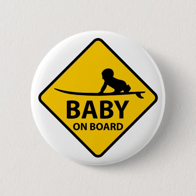 Baby on Board funny baby design with surf board 6 Cm Round Badge (Front)