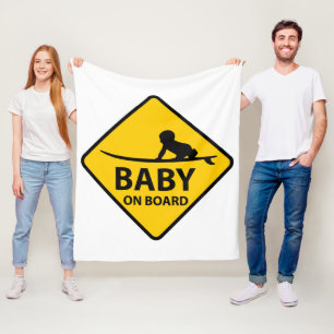 Baby on Board funny baby design with surf board Fleece Blanket