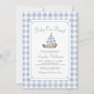 Baby On Board Gingham Nautical Baby Shower Invitation