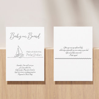 Baby on Board Minimalist Beach Black and White Invitation