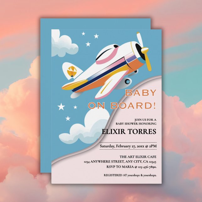 Baby on Board Modern Aviation Aeroplane Baby Showe Invitation (Creator Uploaded)