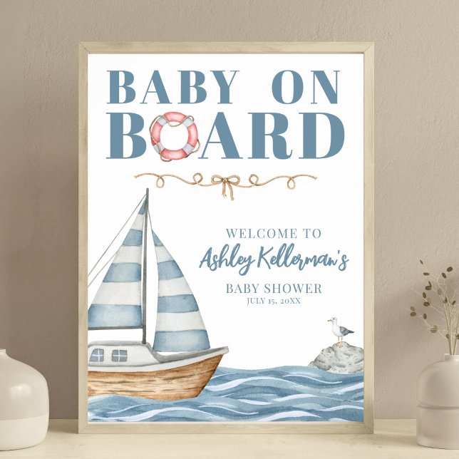 Baby On Board Nautical Baby Shower Poster (Baby On Board Nautical Baby Shower Poster )