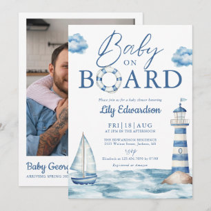 Baby On Board Nautical Shower Photo QR Code Invitation