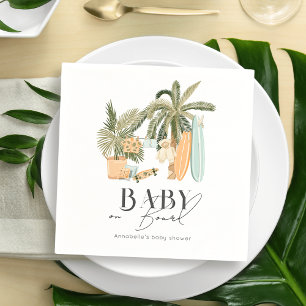 Baby on Board Palm Tree Surfboard Baby Shower Napkin