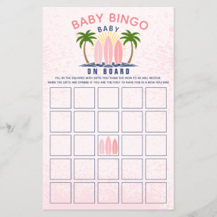 Baby on board pink girl baby shower Bingo game Flyer