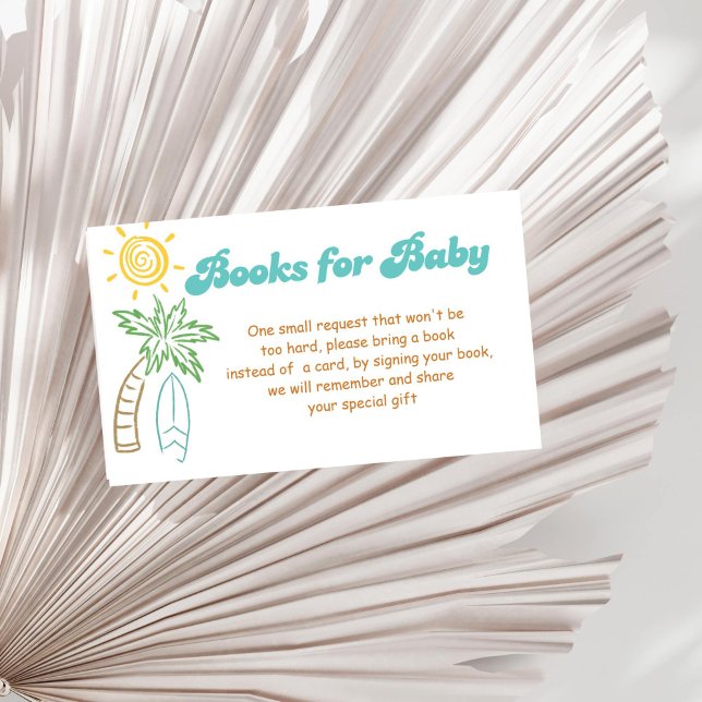 Baby on board retro doodle surfing book request enclosure card (Baby on board retro doodle summer surfing baby shower book request enclosure card books for baby)