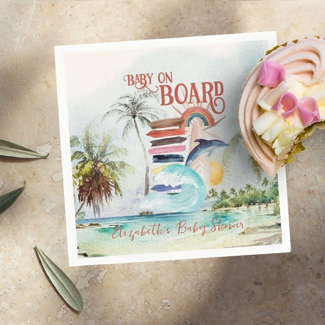 Baby on Board | Retro Summer Surf Baby Shower Napkin (Creator Uploaded)