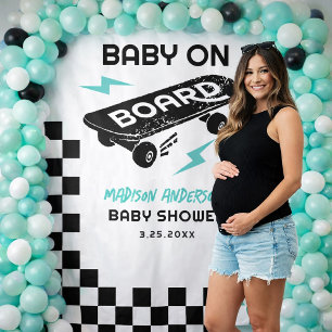 Baby on Board Skateboard Baby Shower Backdrop  Tapestry