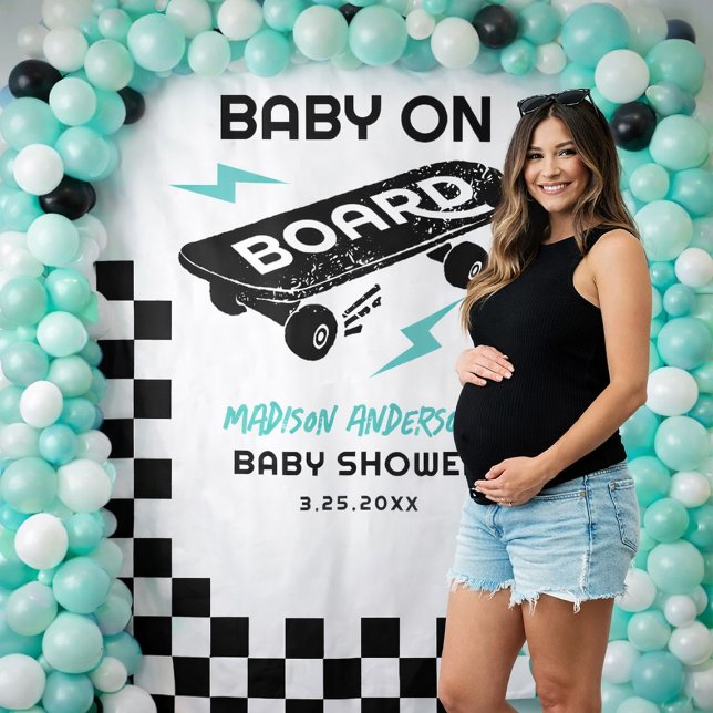 Baby on Board Skateboard Baby Shower Backdrop  Tapestry (Creator Uploaded)