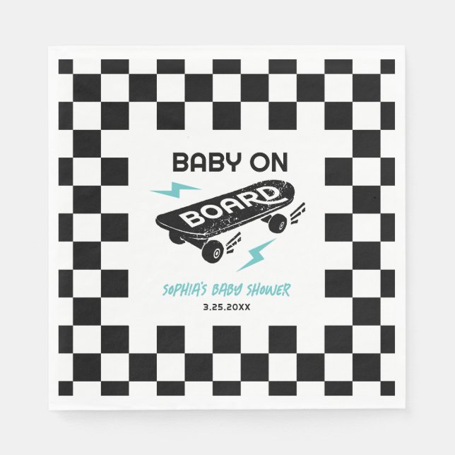 Baby on Board Skateboard Baby Shower Napkins (Front)