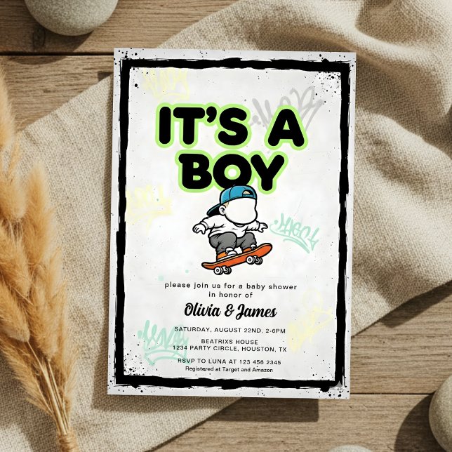 Baby on Board Skateboard Baby Shower party Invitat Invitation (Creator Uploaded)