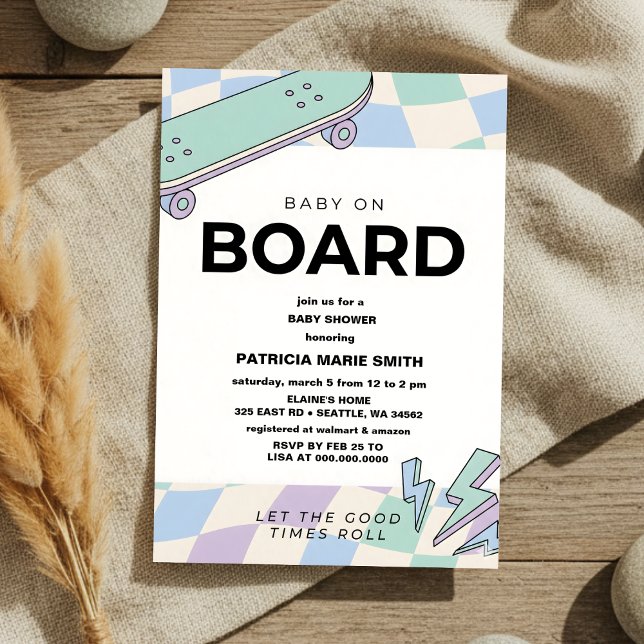 Baby on Board Skateboard Baby Shower party Invitat Invitation (Creator Uploaded)