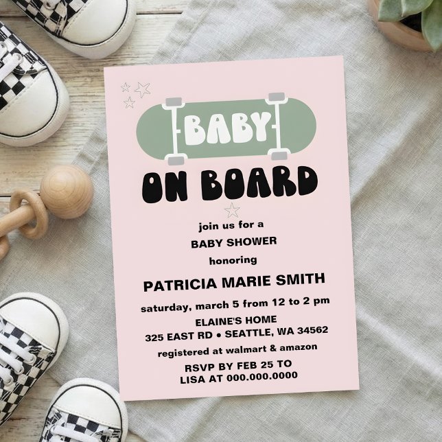 Baby on Board Skateboard Baby Shower party Invitat Invitation (Creator Uploaded)