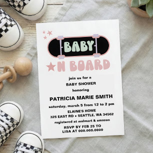 Baby on Board Skateboard Baby Shower party Invitat Invitation