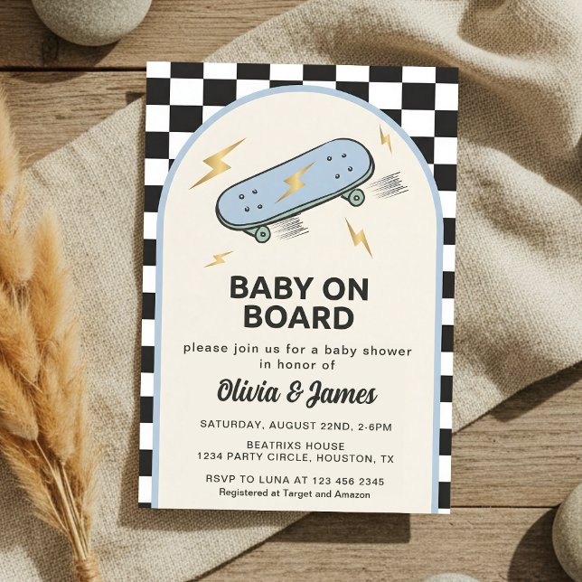 Baby on Board Skateboard Baby Shower party Invitation (Creator Uploaded)