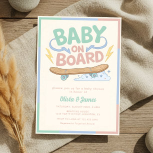 Baby on Board Skateboard Baby Shower party Invitation