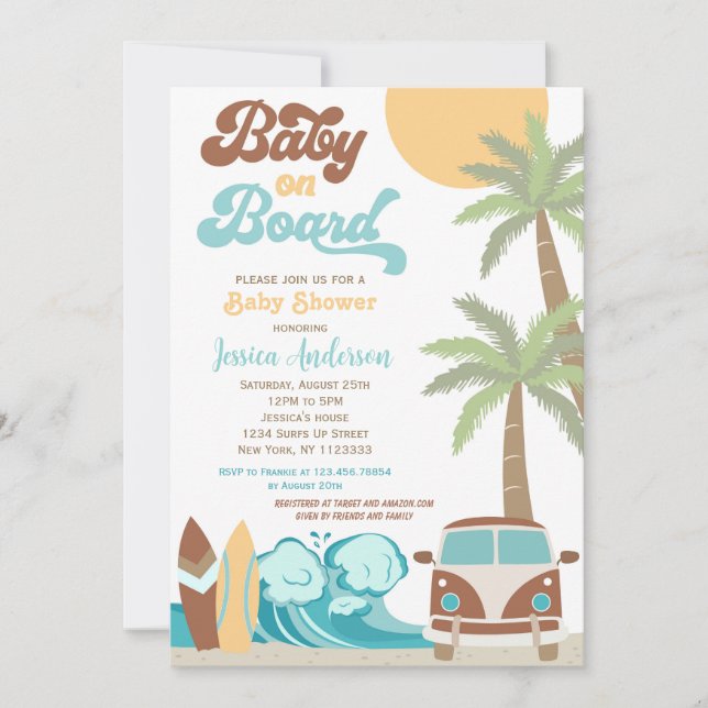 Baby on Board Surf Baby Shower Invitations (Front)