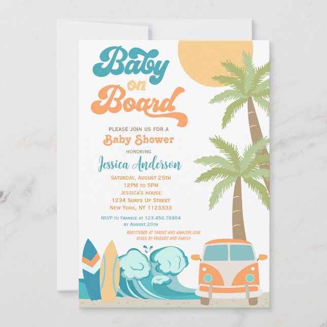 Baby on Board Surf Baby Shower Invitations (Front)