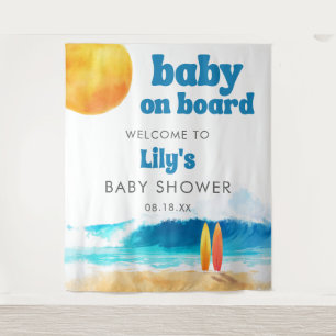 Baby on Board Surf Beach Baby Shower Backdrop Tapestry