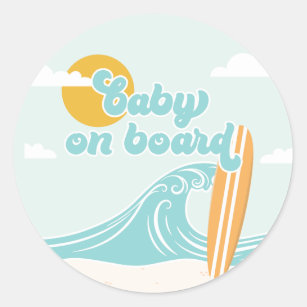 Baby on Board Surf Beach Baby Shower Classic Round Sticker