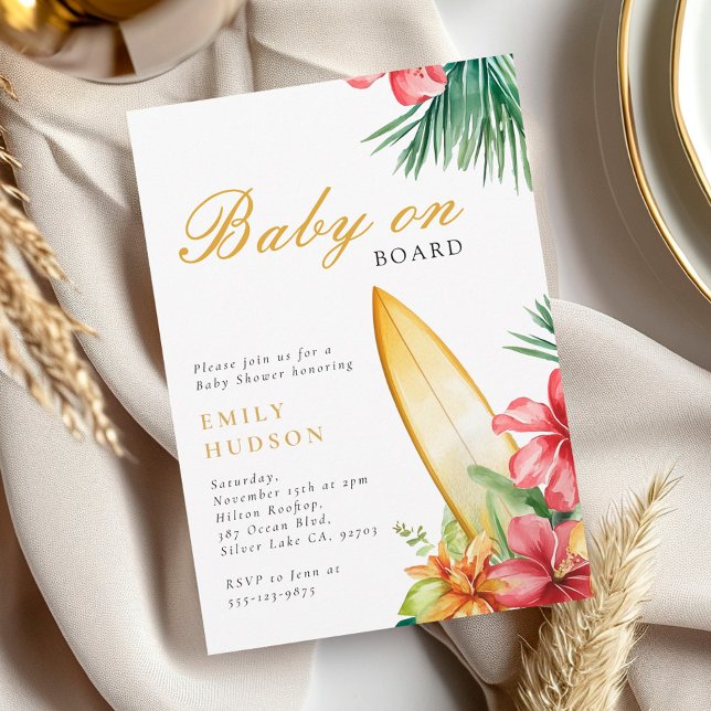 Baby On Board Surf Beach Baby Shower Invitation (Creator Uploaded)