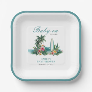 Baby On Board Surf Beach Baby Shower Paper Plate