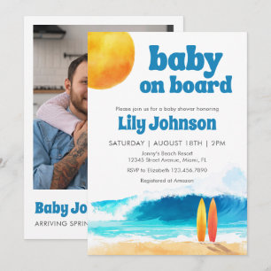 Baby on Board Surf Beach Baby Shower Photo QR Code Invitation