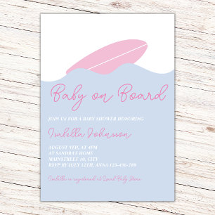 Baby On Board Surf Beach Girl Baby Shower Invitation