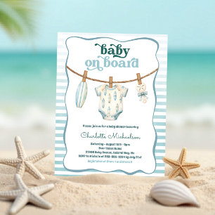 Baby on Board Surf Clothesline Baby Shower Invite