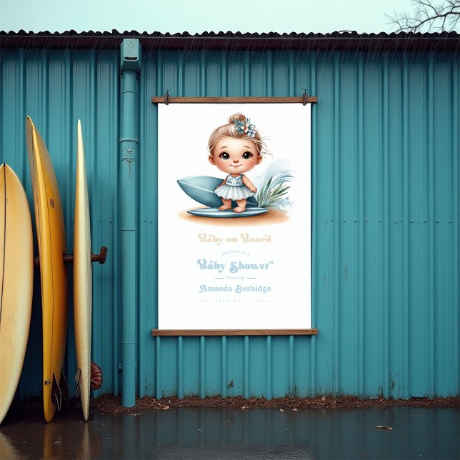 Baby on Board Surf-Themed Baby Shower Welcome Poster (Baby on Board Surf-Themed Baby Shower Welcome Poster)