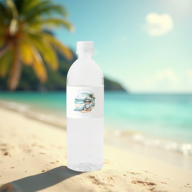Baby on Board Surf-Themed Beach Baby Shower Water Bottle Label (Baby on Board Surf-Themed Beach Baby Shower Water Bottle Label)