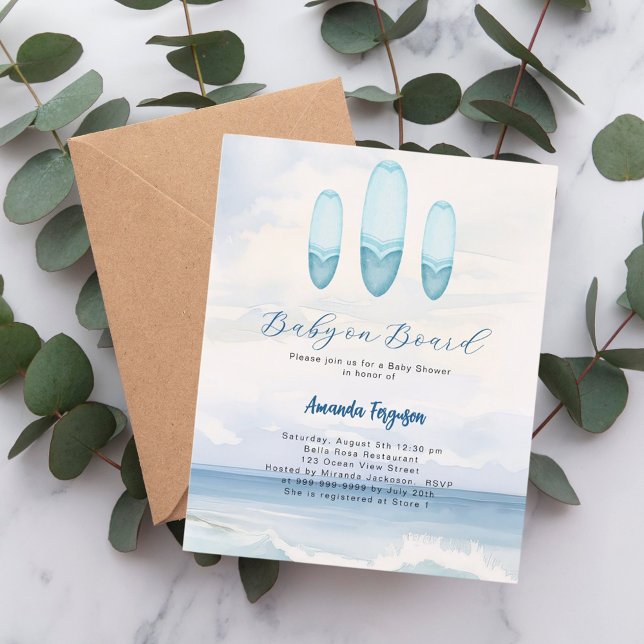 Baby on Board surfboard Baby Shower invitation (Creator Uploaded)